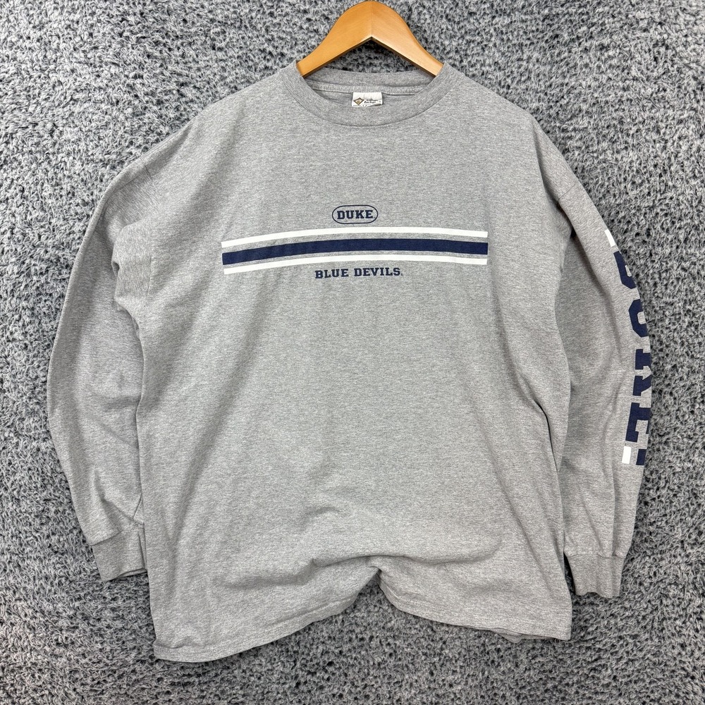 Vintage 90s Duke Blue Devils Shirt Mens 2XL Gray Long Sleeve Tee Basketball USA